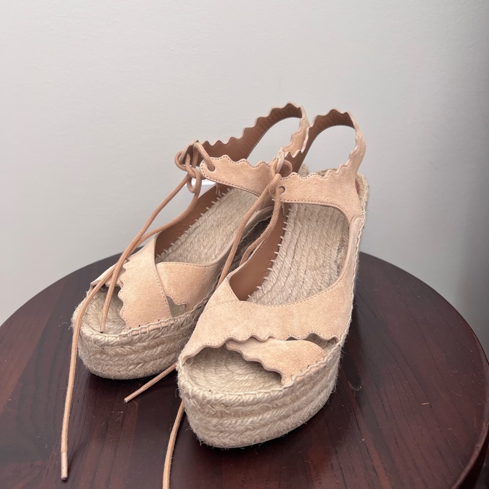 Chloé ankle tie tan suede wedges